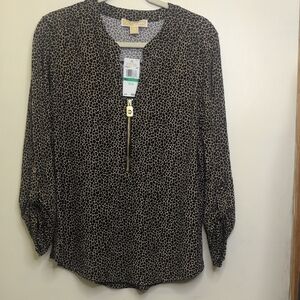 Michael Kors Black and Tan Patterned Blouse